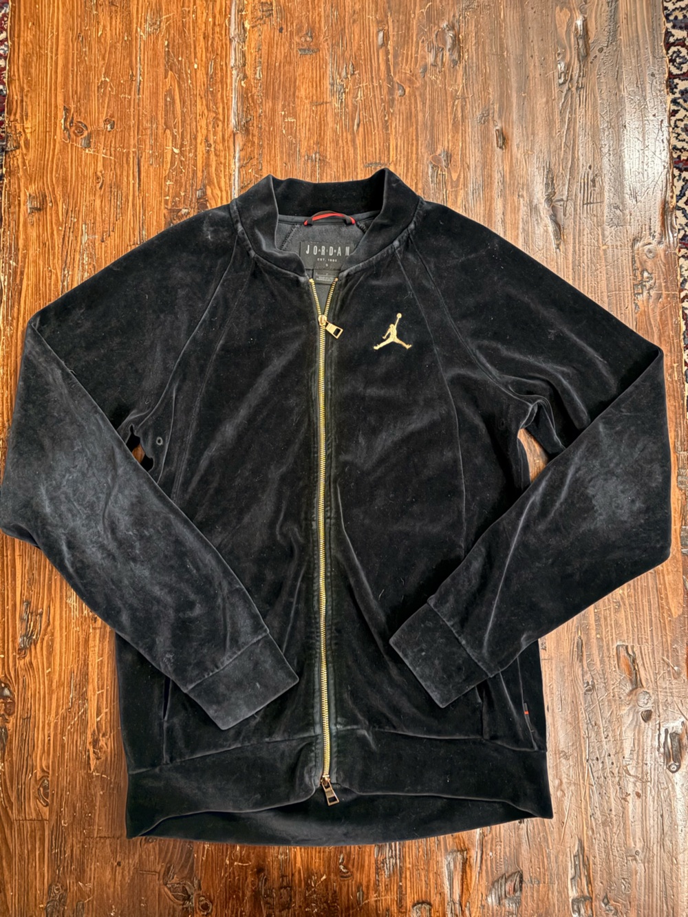 Jordan Black Velour Track Jacket with Gold Jumpman small